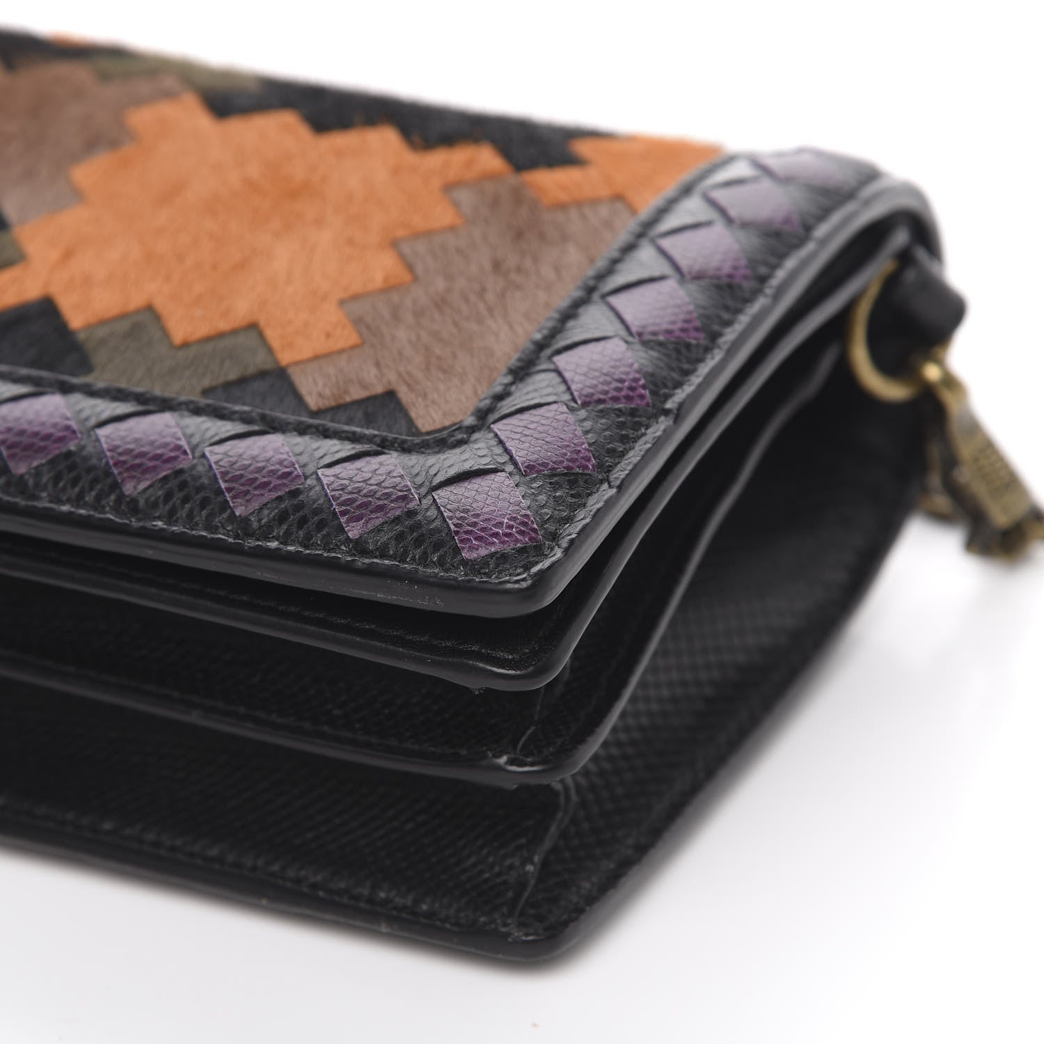 Bottega Veneta Pony Hair Karung BV Patch Knot Chain Clutch Black Monalisa Orange 9 of 12
