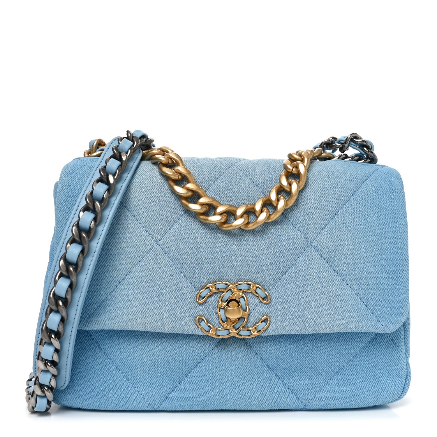 Chanel Denim Quilted Medium Chanel 19 Flap Light Blue 1 of 11