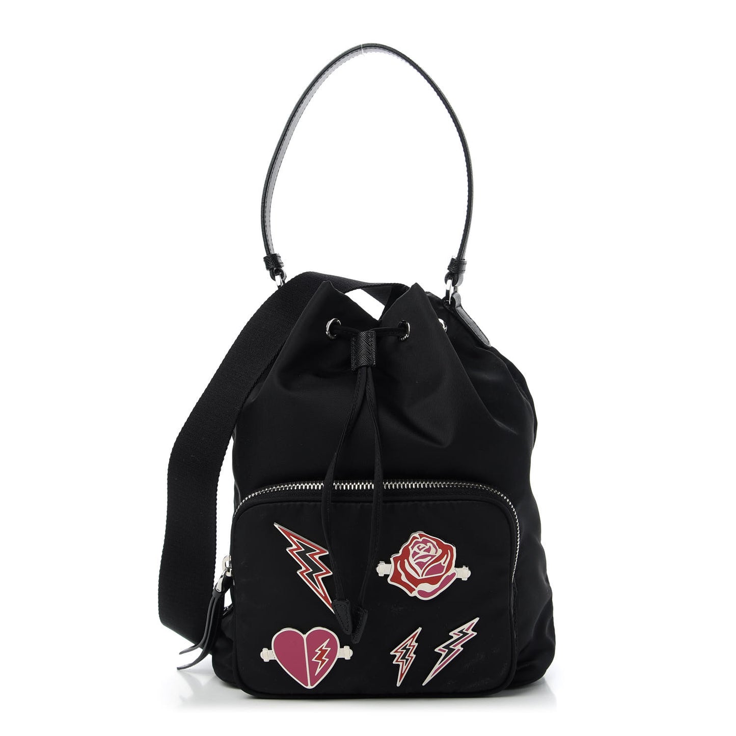 Tessuto Nylon Saffiano Smalto Mini Bucket Crossbody Bag Black