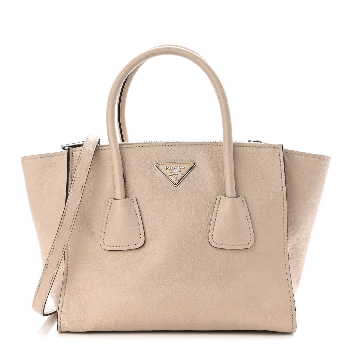 Vitello Daino Double Zip Tote Cammeo