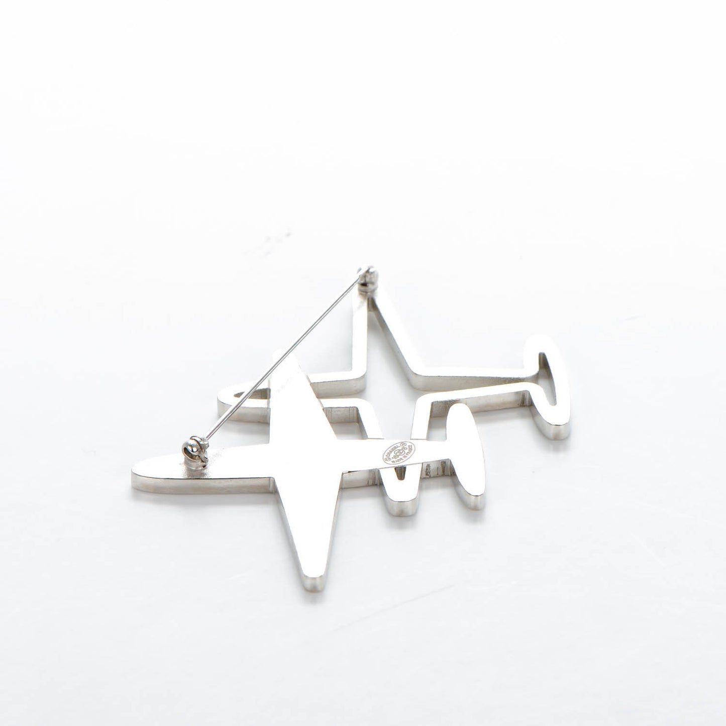 Crystal Metal CC Airplane Brooch Silver