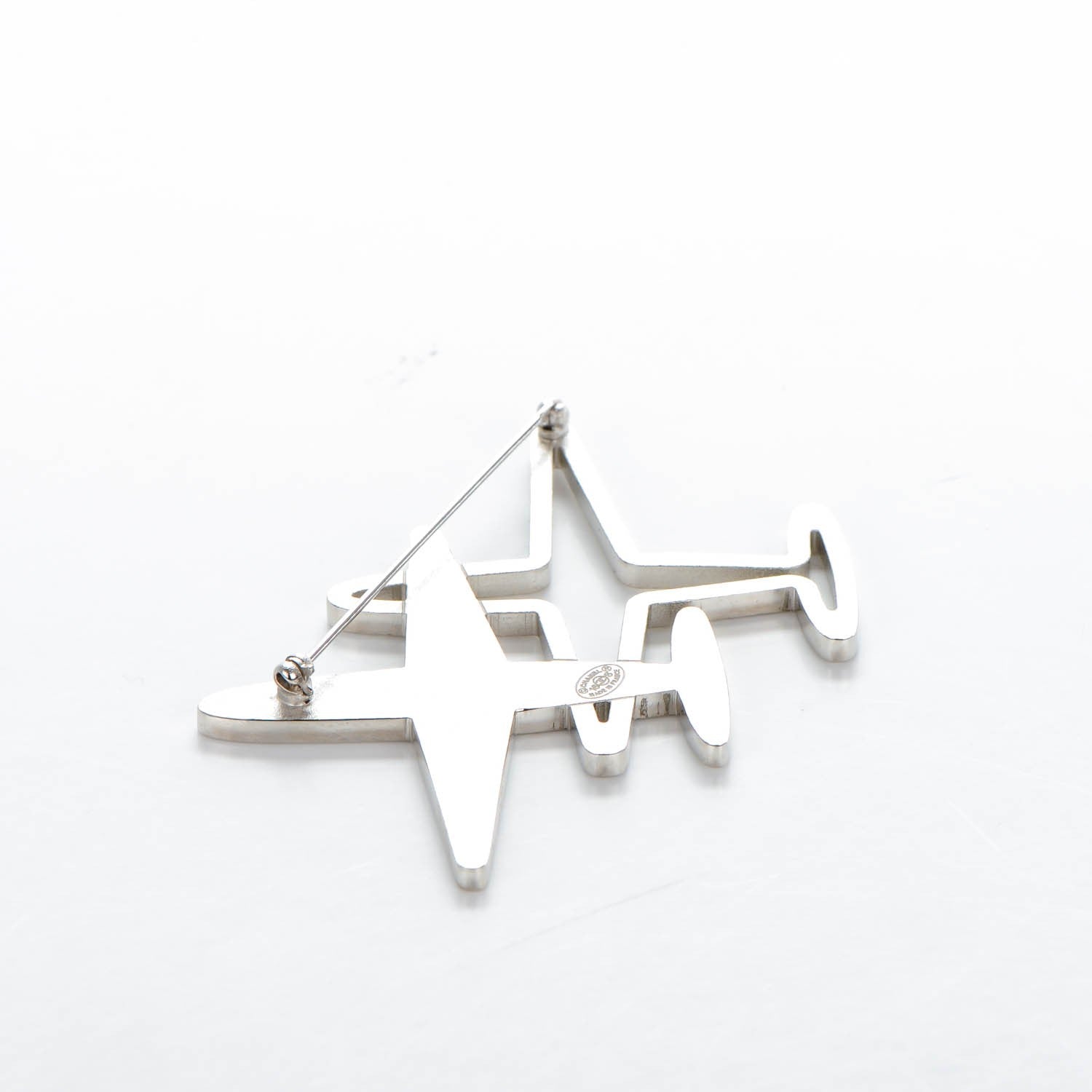Chanel Crystal Metal CC Airplane Brooch Silver 3 of 5