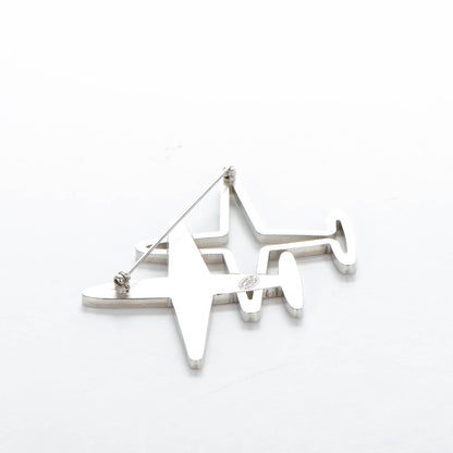 Chanel Crystal Metal CC Airplane Brooch Silver 3 of 5