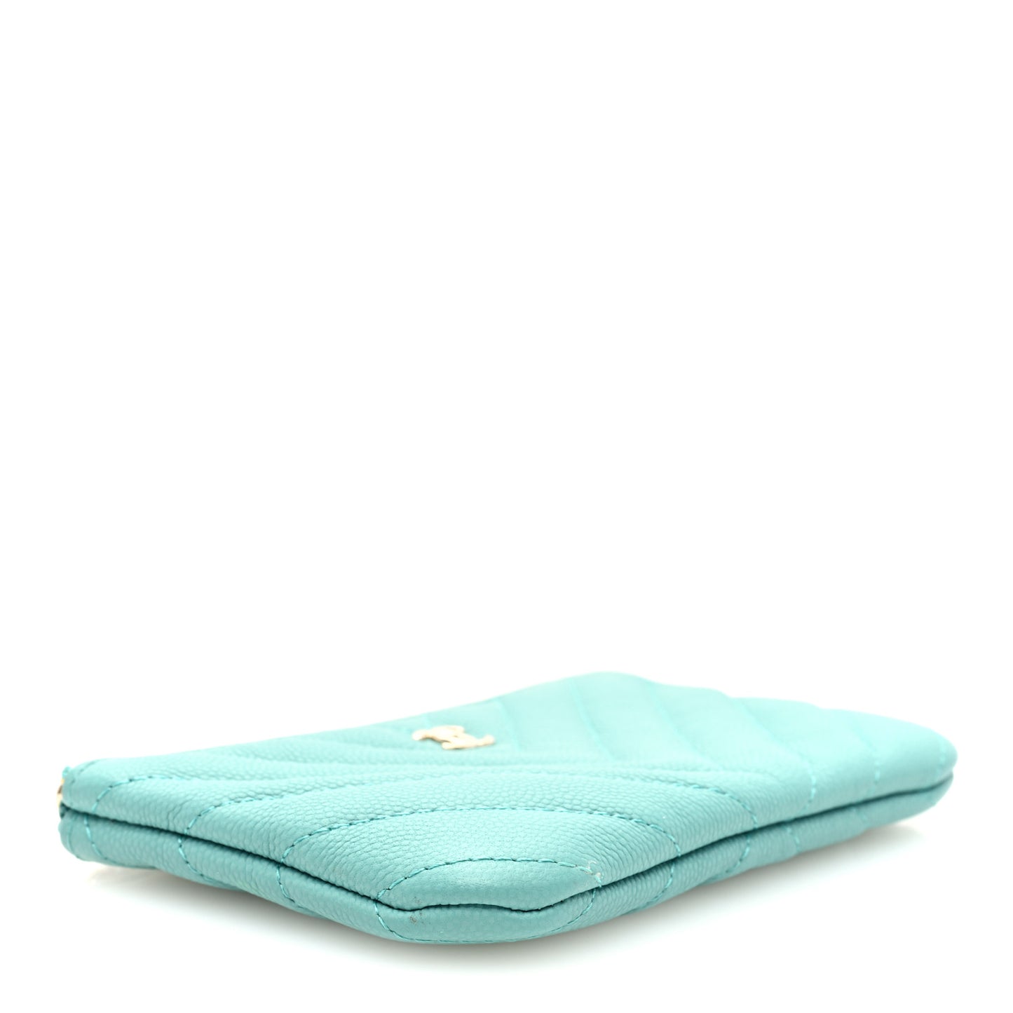 Caviar Chevron Quilted Small Cosmetic Case Light Blue