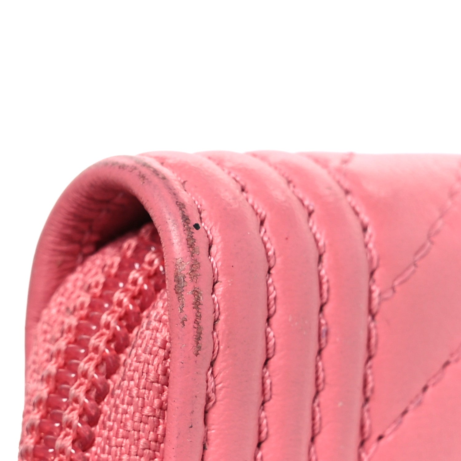 Chanel Calfskin Chevron Quilted Zip Around Boy Coin Purse Wallet Pink 16 of 16