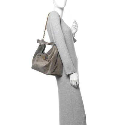 Chanel Suede Calfskin Lambskin Quilted Maxi Hobo Grey 2 of 11