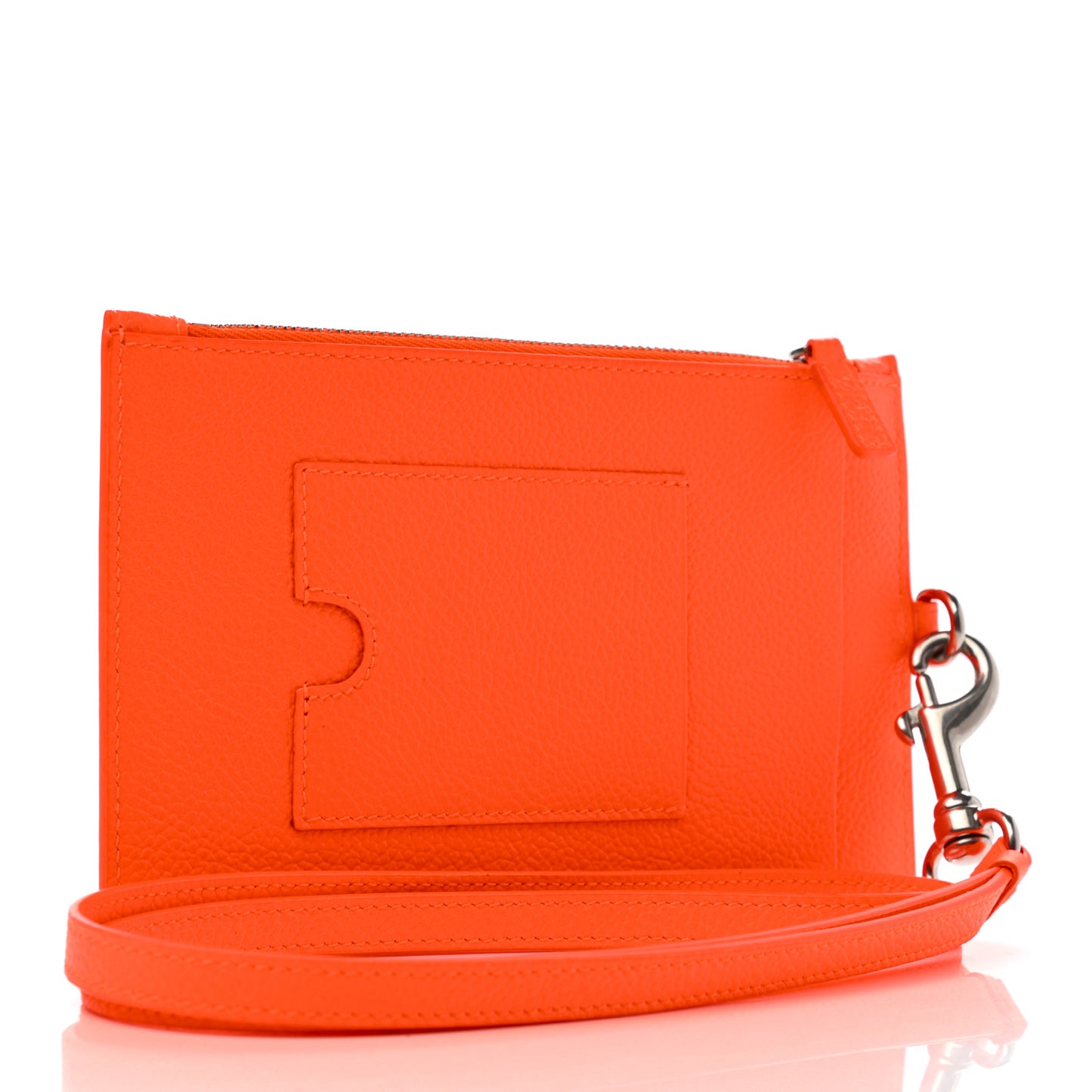 Grained Calfskin Logo Cash Passport Photo ID Zip Holder Orange