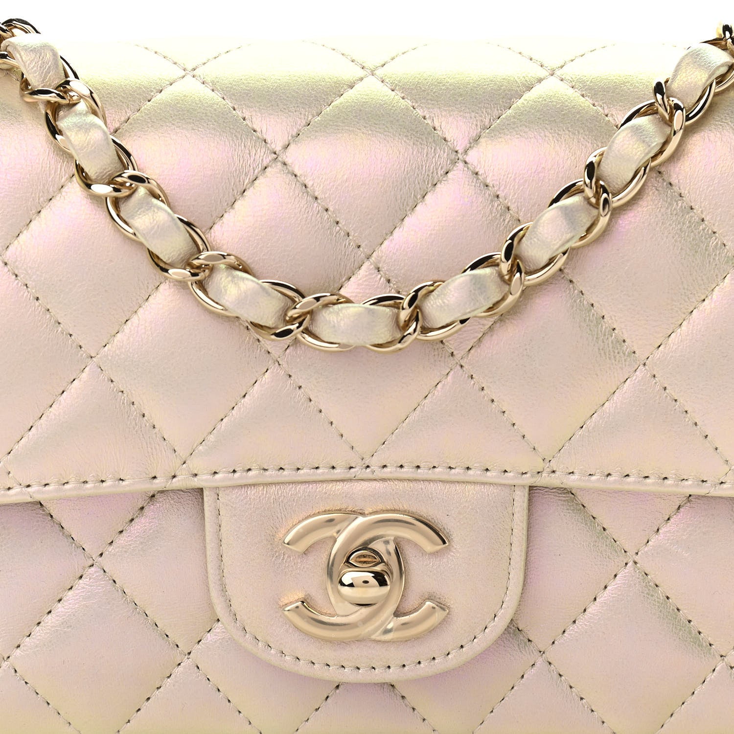 Chanel Iridescent Lambskin Quilted Mini Rectangular Flap Ivory 8 of 11