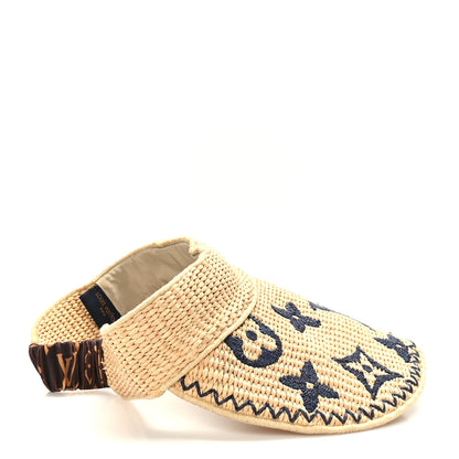 Louis Vuitton Calfskin Raffia Monogram Strawgram Visor Natural Blue 5 of 7