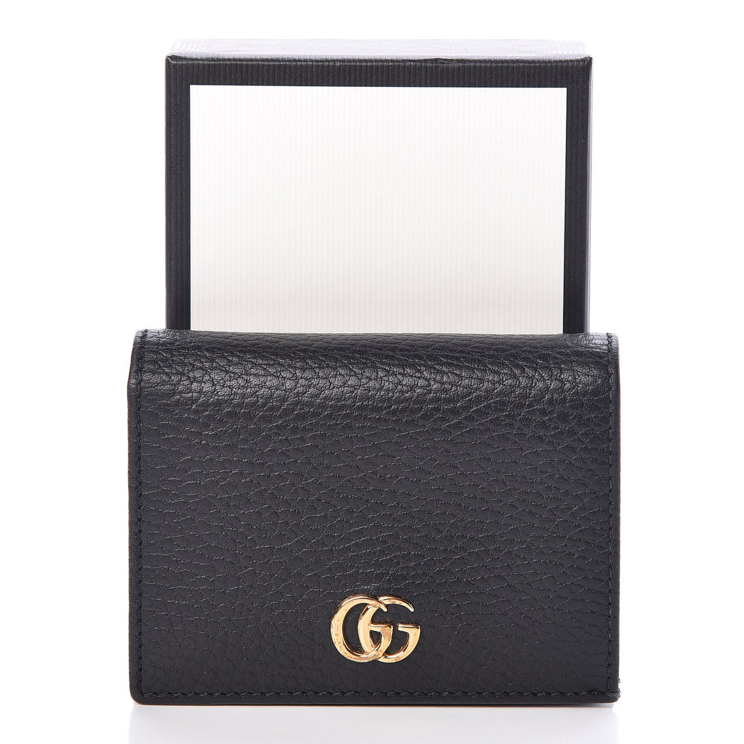 Pebbled Calfskin GG Marmont Card Case Black