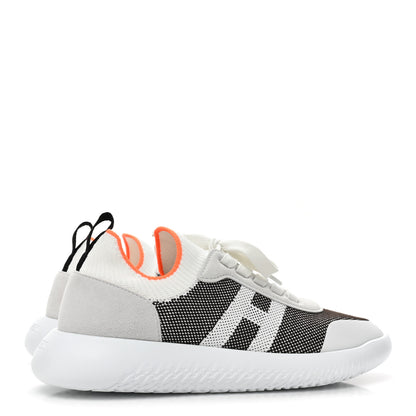 Hermes Knit Suede Goatskin Womens Crew Sneakers 39 Prunoir White 5 of 10