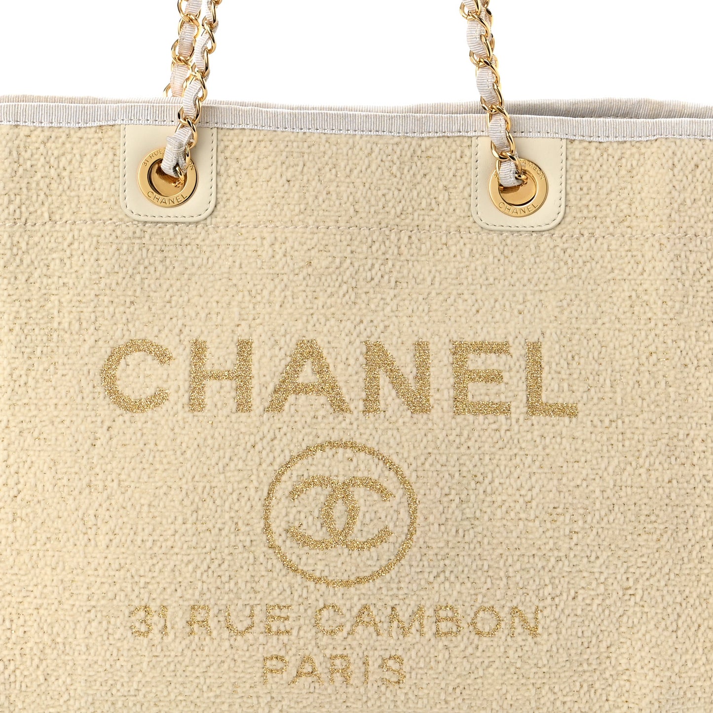 Lurex Boucle Small Deauville Tote White