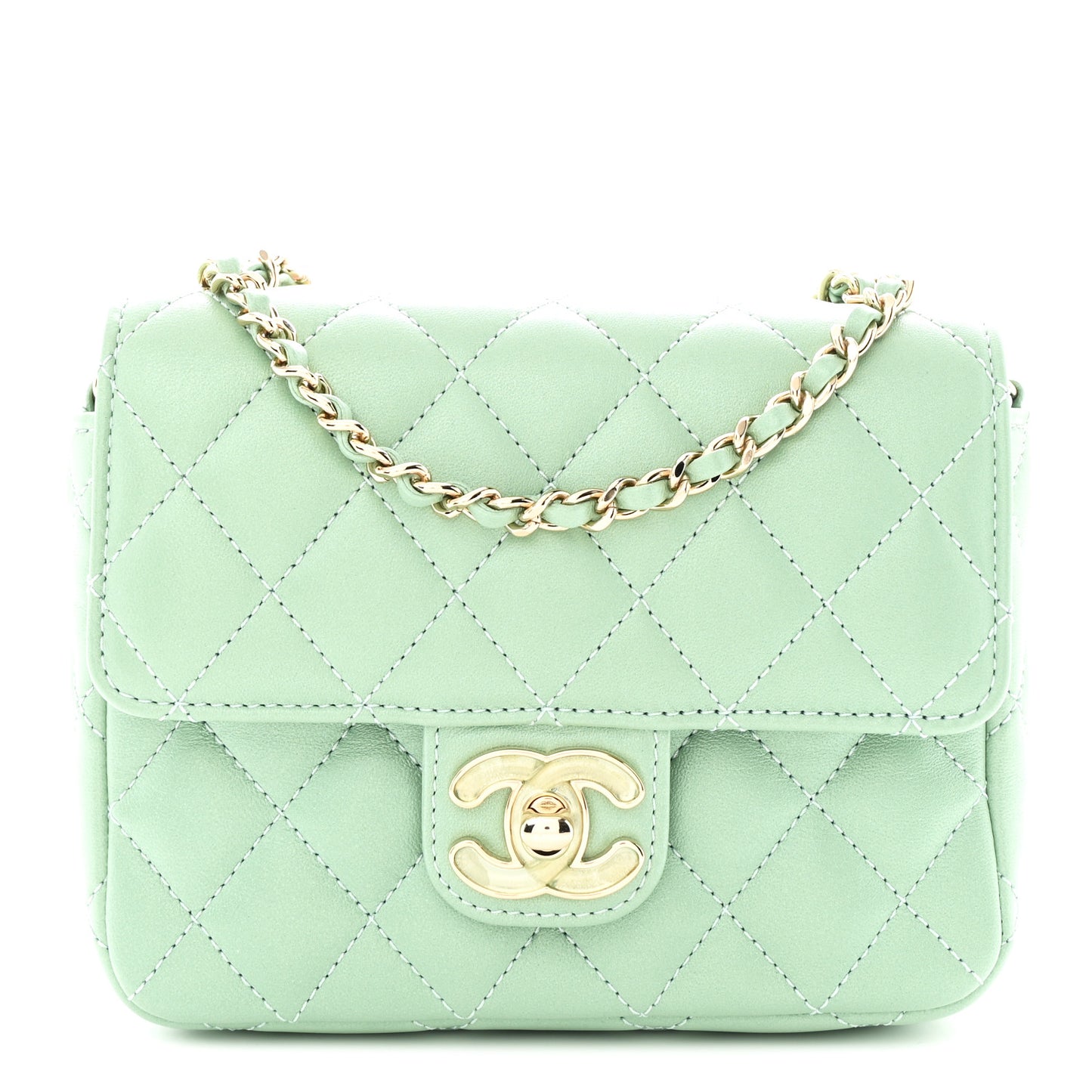 Lambskin Resin Quilted Mini Heart Square Flap Light Green