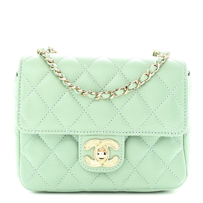 Chanel Lambskin Resin Quilted Mini Heart Square Flap Light Green 1 of 11