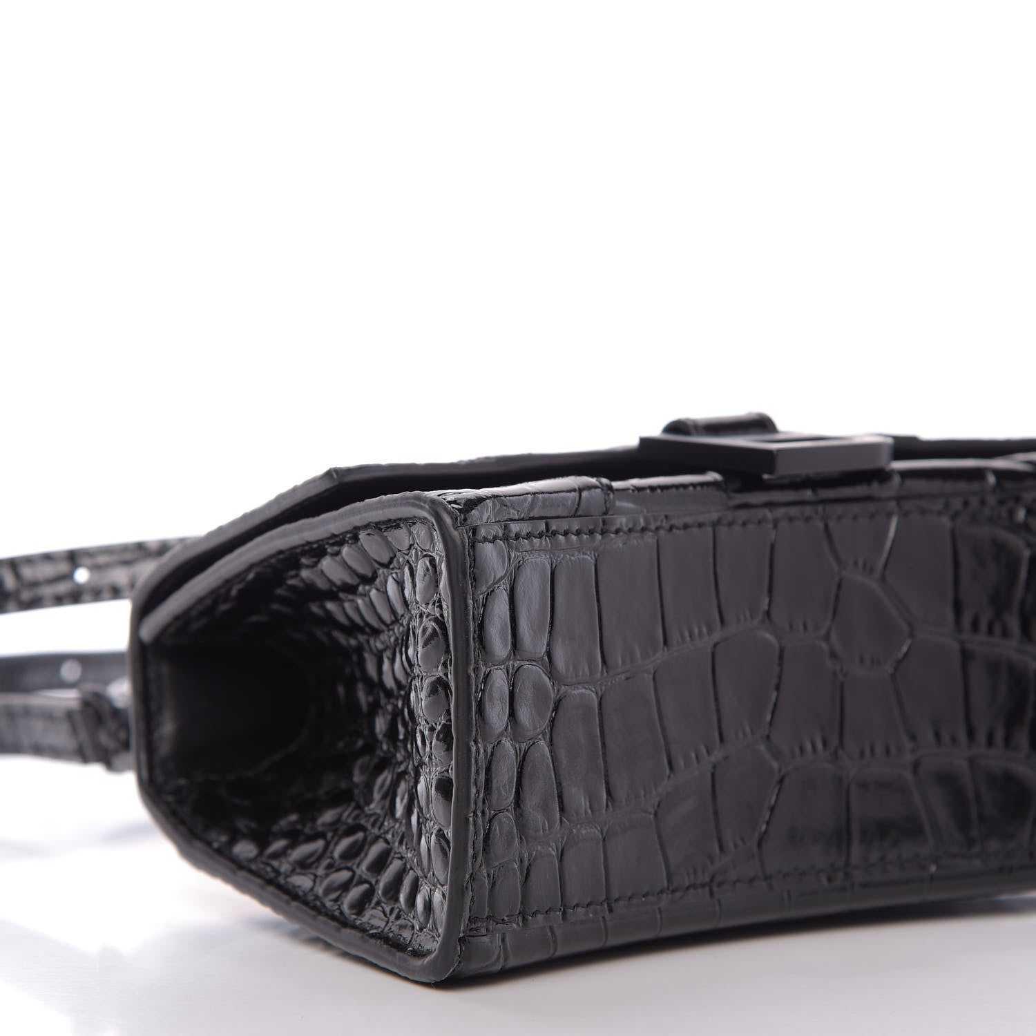 Balenciaga Shiny Calfskin Monochrome Crocodile Embossed Hourglass Top Handle Bag XS Black 7 of 9