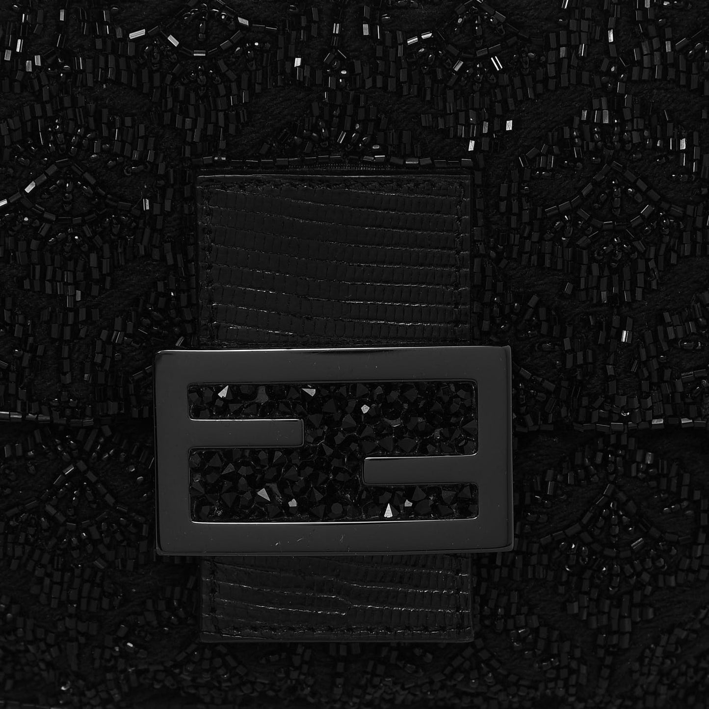 Lizard Beaded Mini Mama Baguette Black