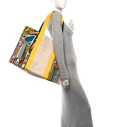 Hermes Cotton Canvas Vue Sur La Dune Beach Bag Outremer Bubble Gum Jaune D'Or 2 of 9