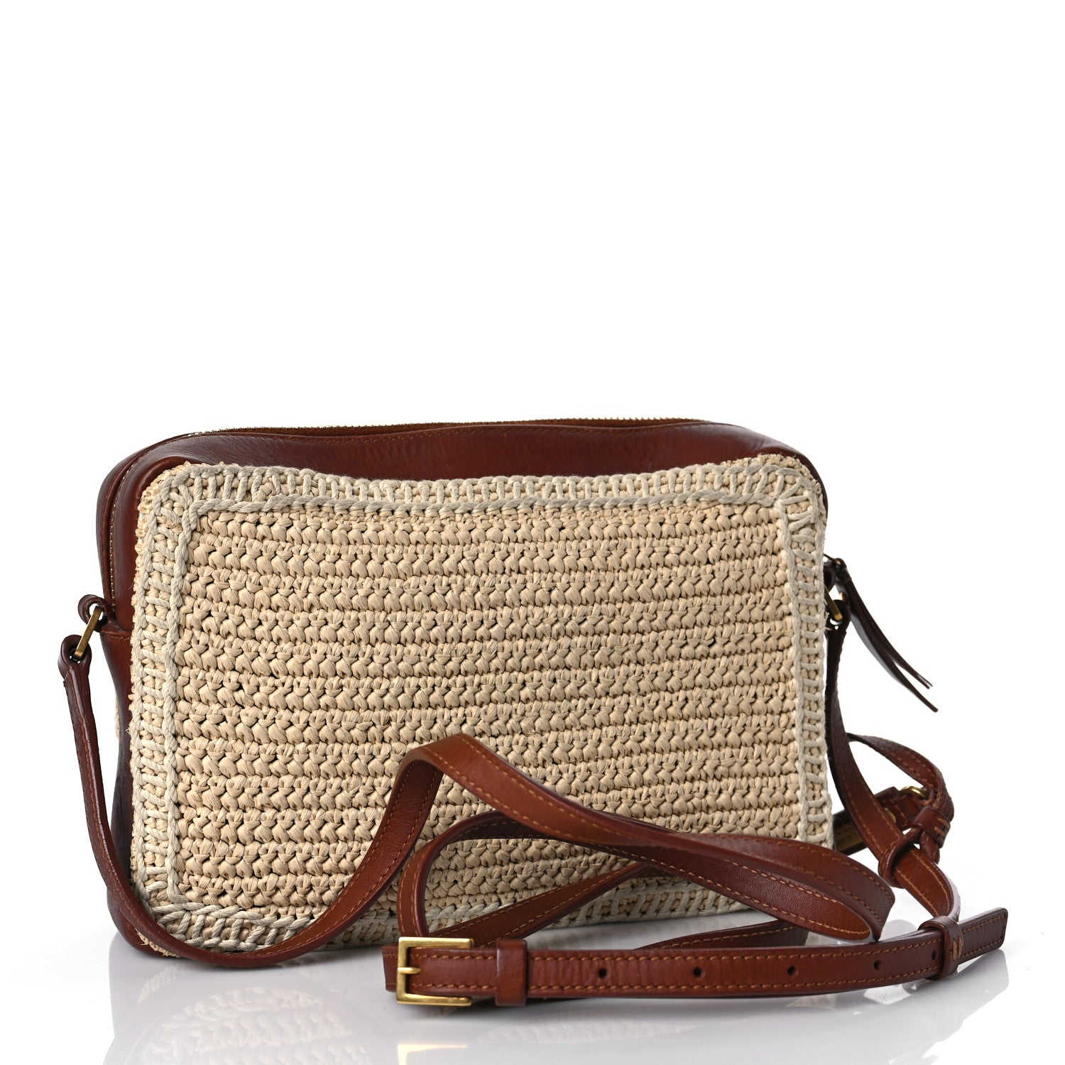 Saint Laurent Raffia Canvas Monogram Lou Camera Bag Beige Brown 3 of 17