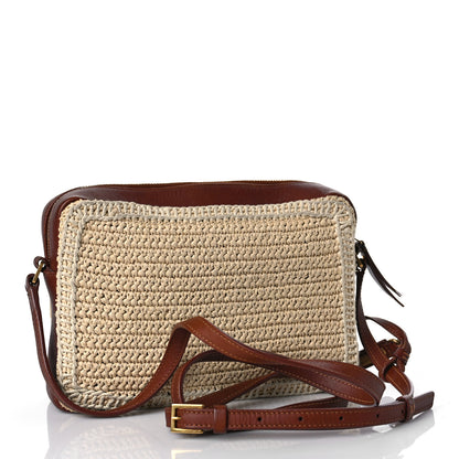 Saint Laurent Raffia Canvas Monogram Lou Camera Bag Beige Brown 3 of 17