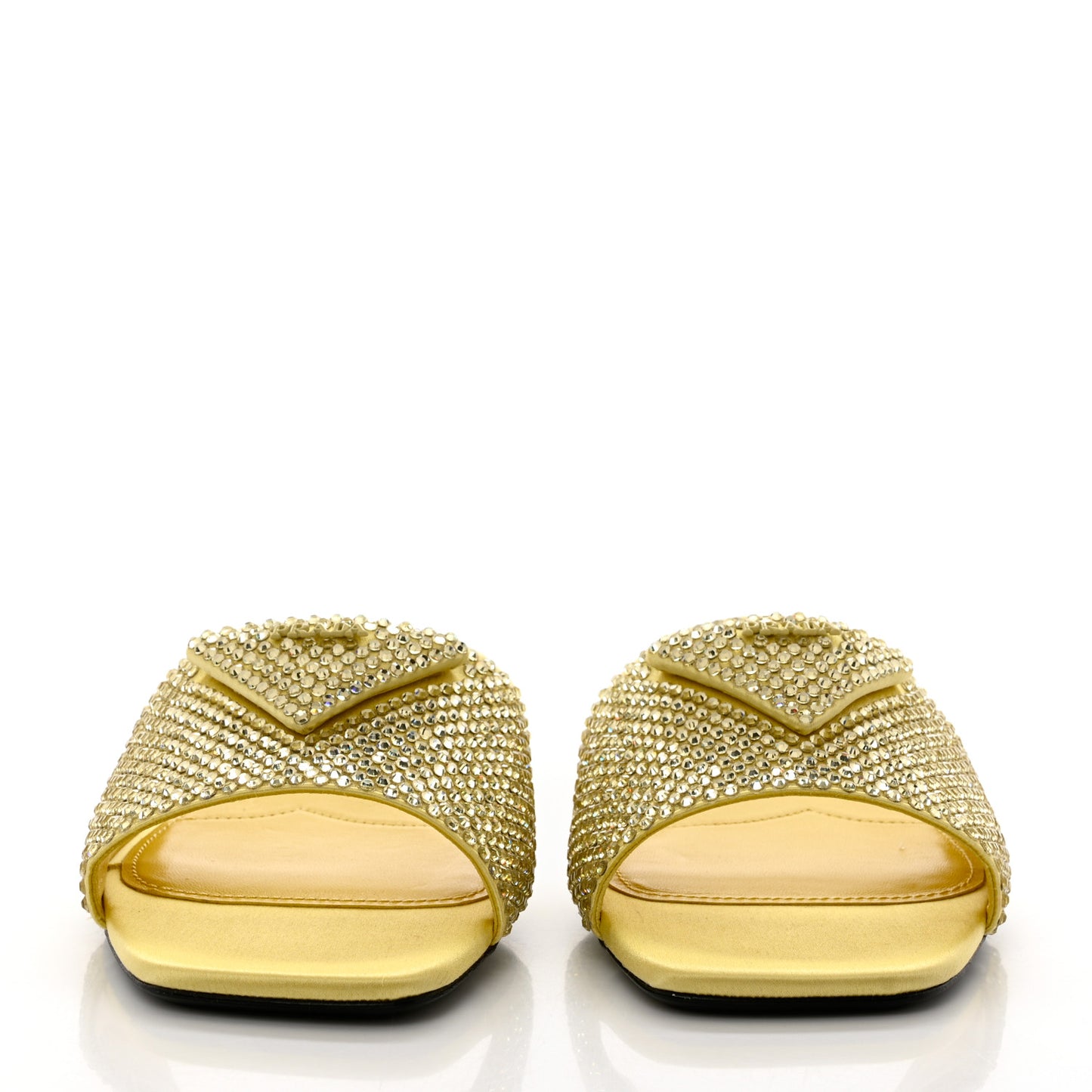 Satin Crystal Logo 10mm Slide Sandals 40 Ananas