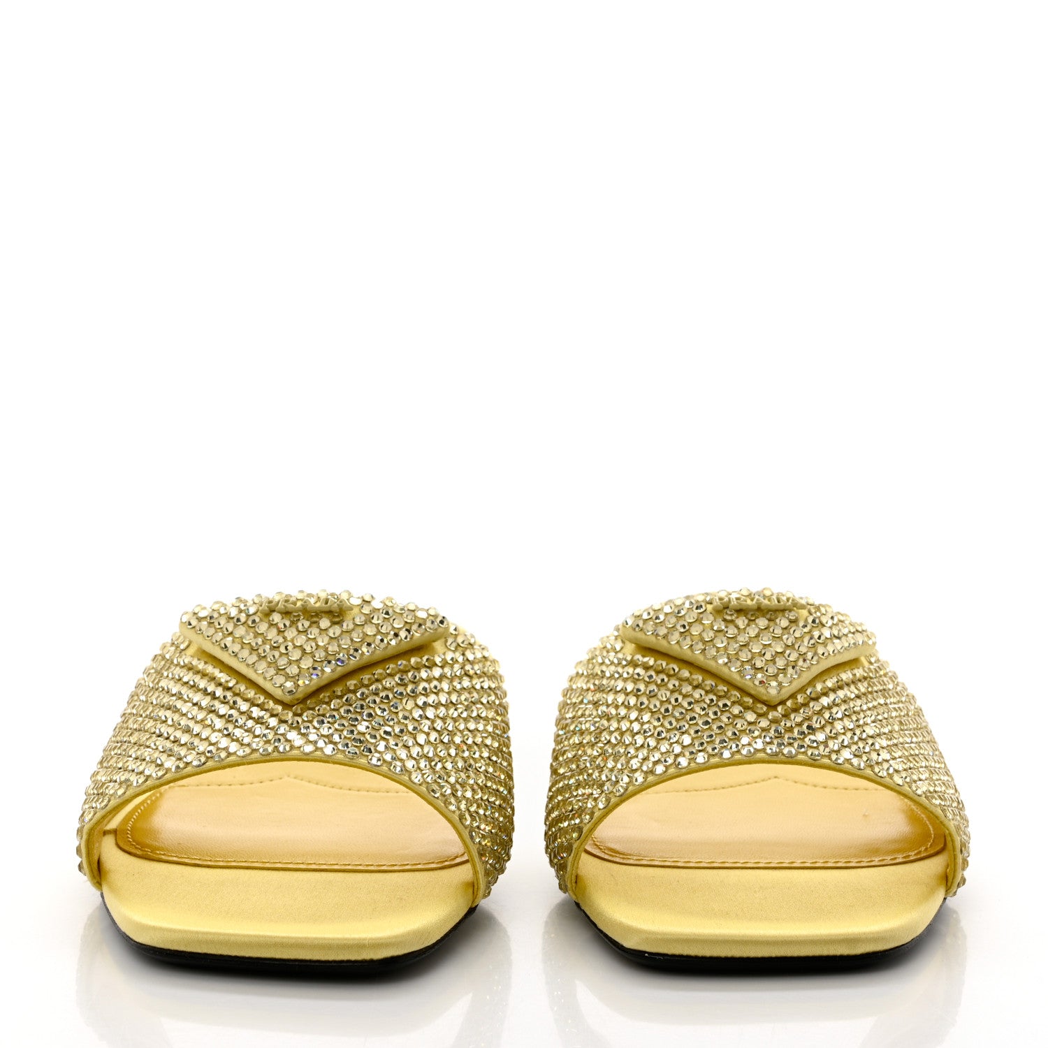 Prada Satin Crystal Logo 10mm Slide Sandals 40 Ananas 2 of 8