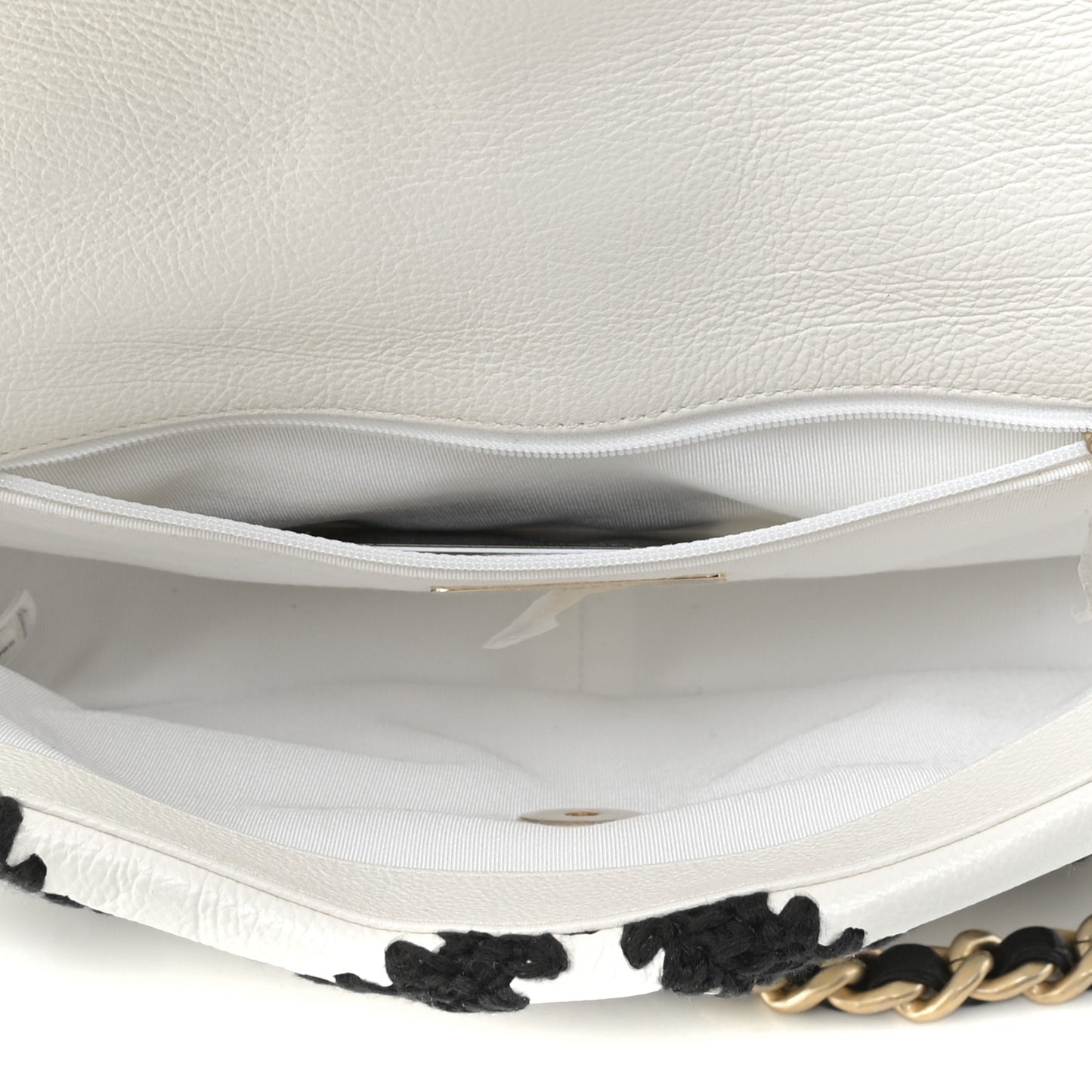 Calfskin Crochet Medium Chanel 19 Flap White Black