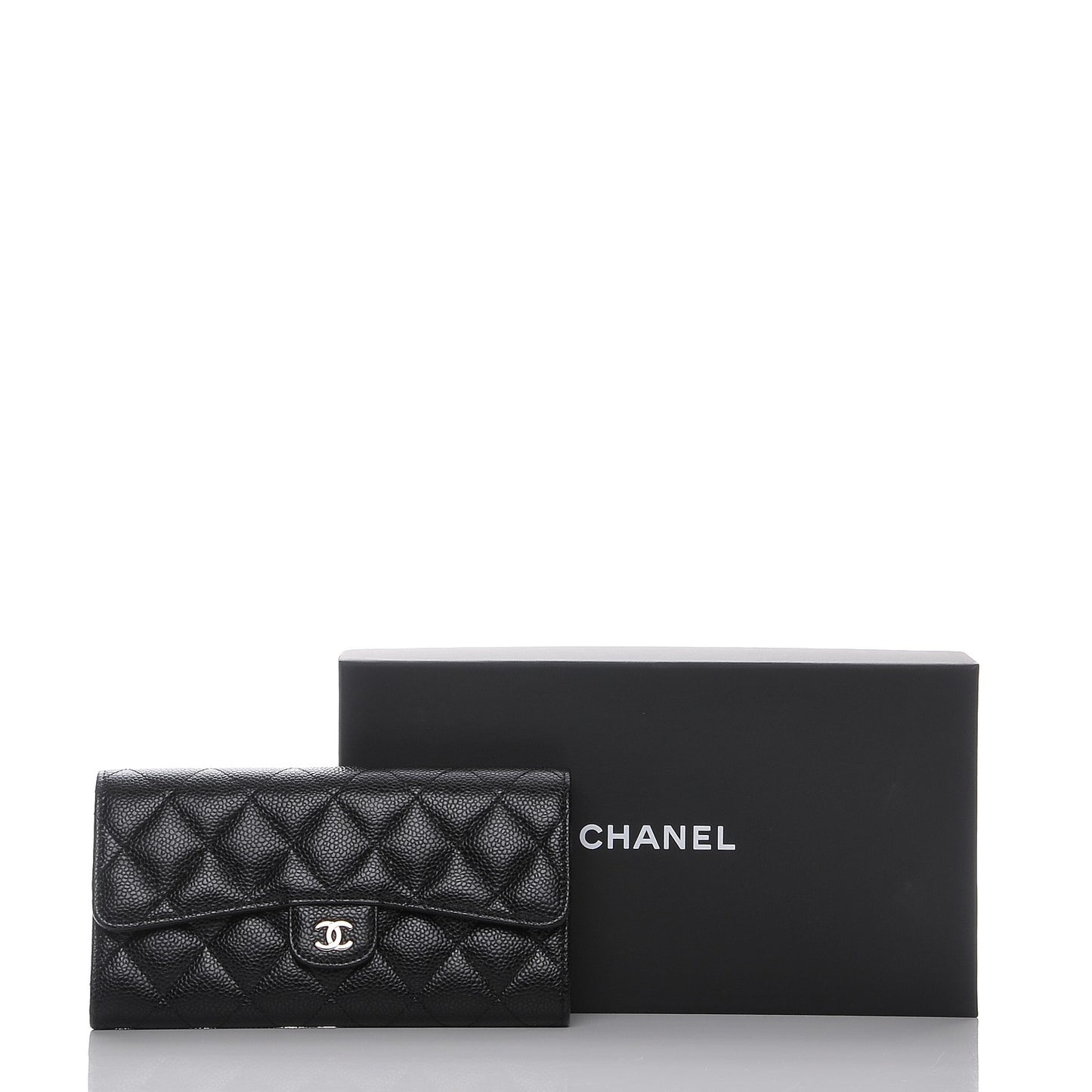 Caviar Quilted Large Gusset Flap Wallet Black
