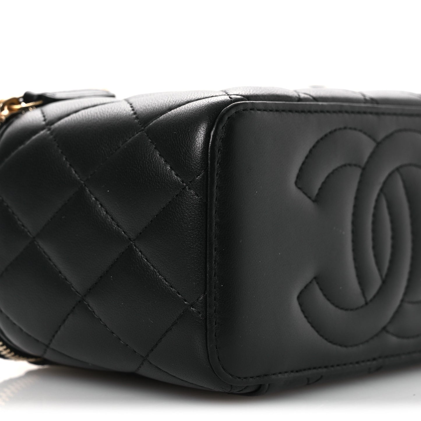 Lambskin Quilted Camellia Vanity Case Black