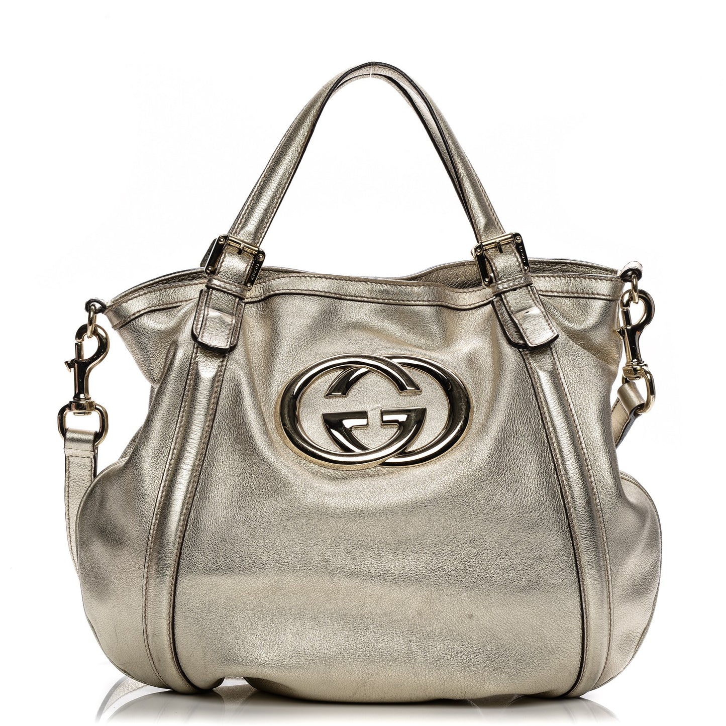 Metallic Calfskin Medium Britt Tote Gold