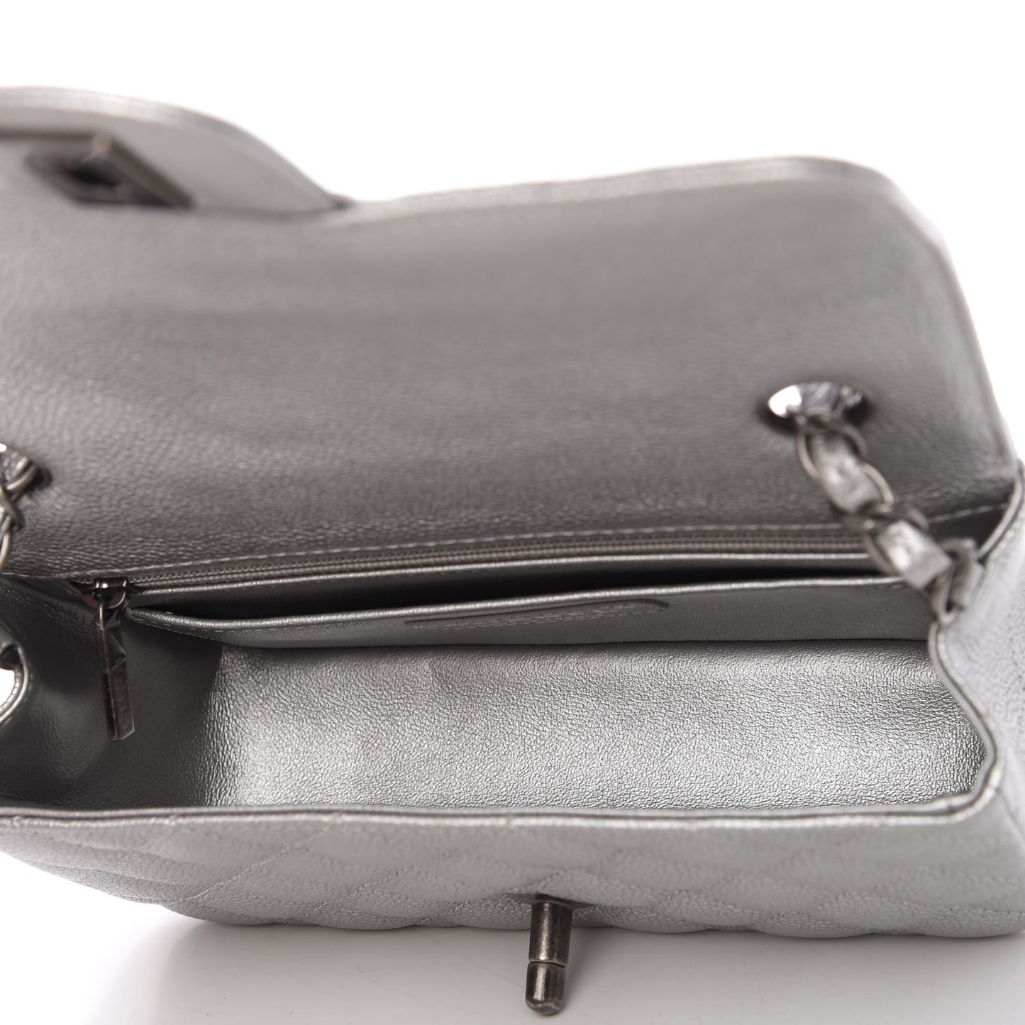 Metallic Caviar Quilted Mini Rectangular Flap Silver
