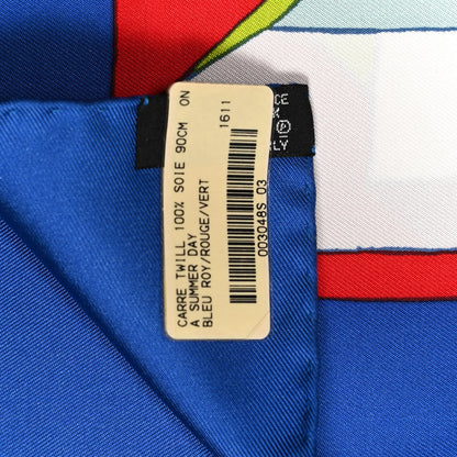 Hermes Silk On A Summer Day Scarf 90 Bleu Roy Rouge Vert 3 of 5