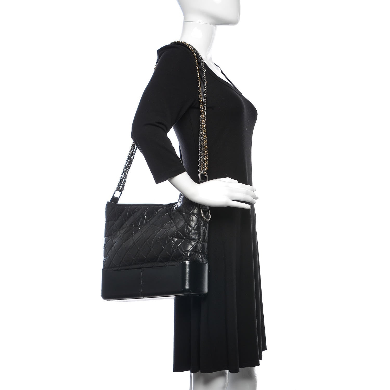 Chanel Aged Calfskin Quilted Large Gabrielle Hobo Black 2 of 13