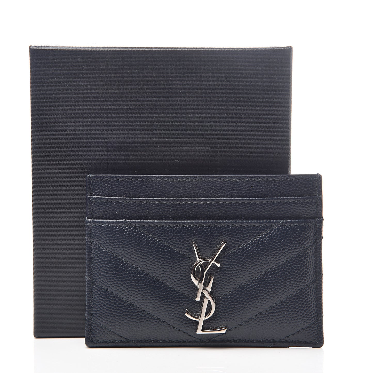 Grain De Poudre Matelasse Monogram Chevron Credit Card Case Deep Marine