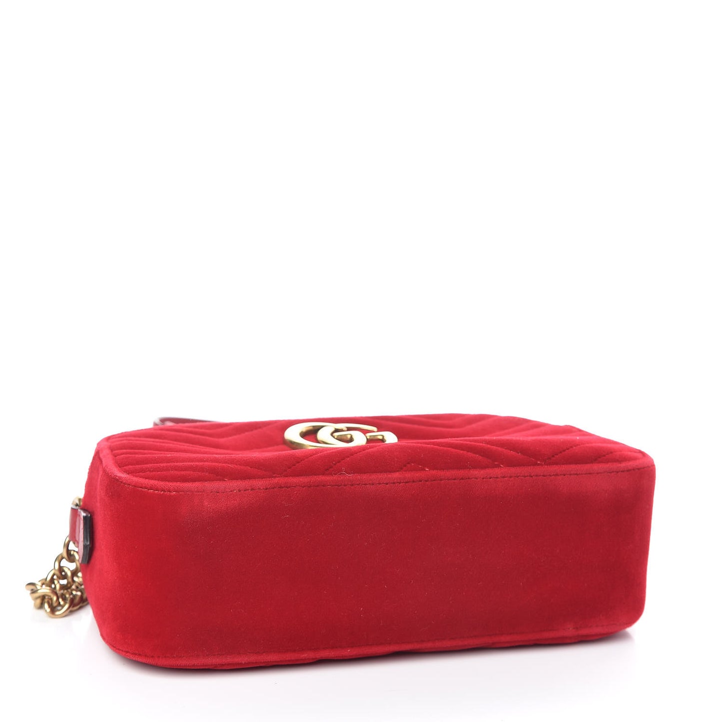 Velvet Matelasse Small GG Marmont Chain Shoulder Bag Hibiscus Red