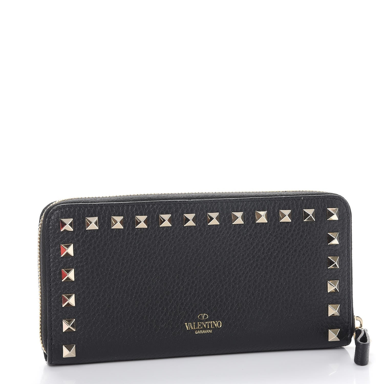 Valentino Garavani Pebbled Calfskin Rockstud Zip Around Wallet Black 3 of 9