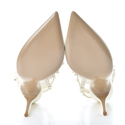 Valentino Garavani Calfskin Lacquered Monochrome Rockstud Ankle Strap 100mm Pumps 36.5 Ivory 5 of 7