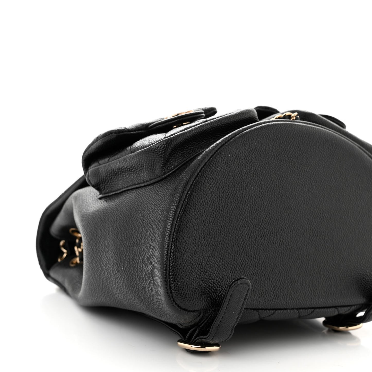 Shiny Caviar Quilted Medium Duma Pockets Drawstring Backpack Black