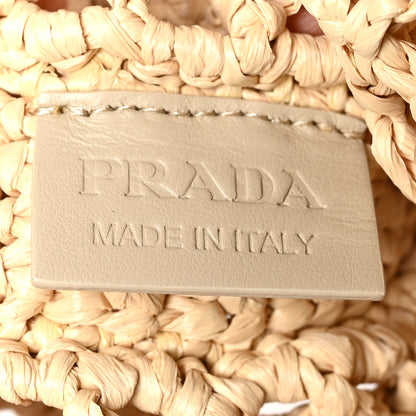 Prada Yarn Raffia Effect Crochet Logo Embroidered Tote Bag Naturale 6 of 9