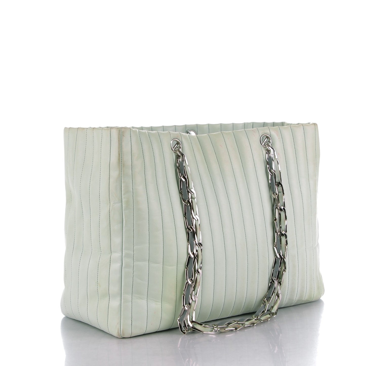 Lambskin Vertical Quilted Large Mademoiselle Tote Light Green