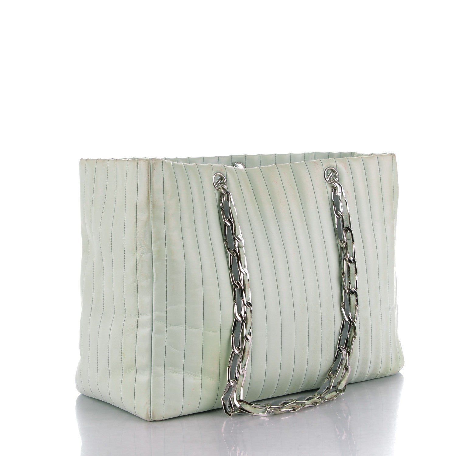 Chanel Lambskin Vertical Quilted Large Mademoiselle Tote Light Green 3 of 16