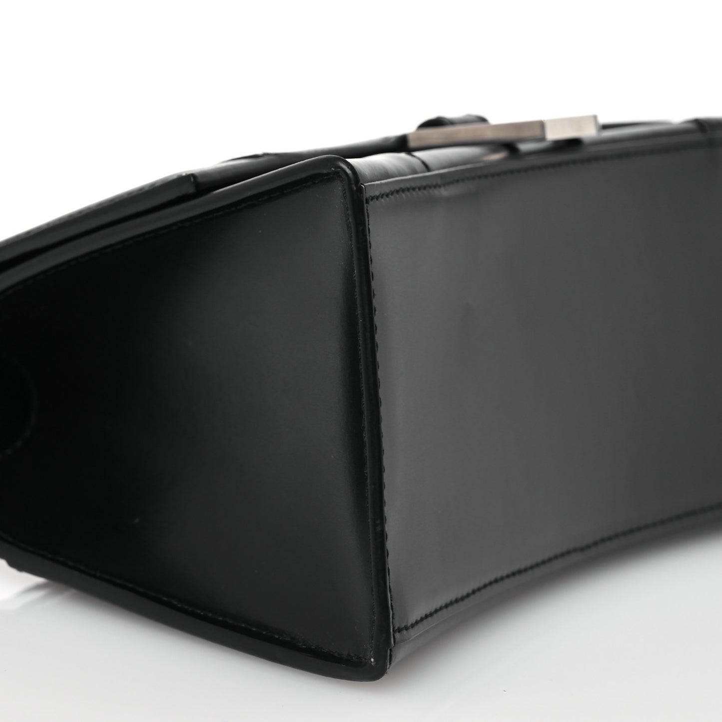 Shiny Box Calfskin Graffiti Logo Small Hourglass Top Handle Bag Black Silver