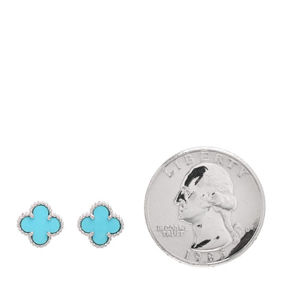 Van Cleef & Arpels 18K White Gold Turquoise Sweet Alhambra Earrings 2 of 5