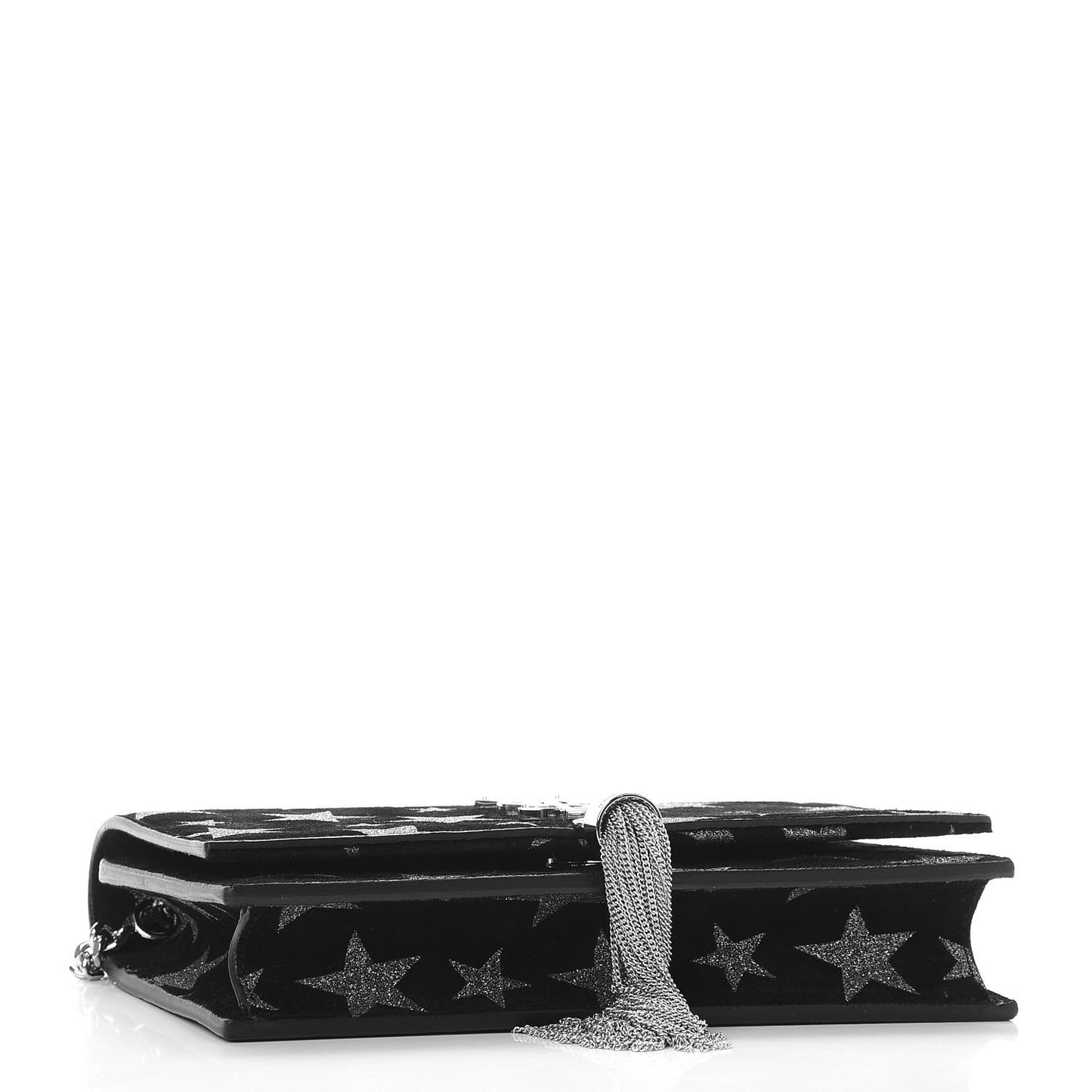 Suede Star Print Monogram Chain Wallet Black Silver