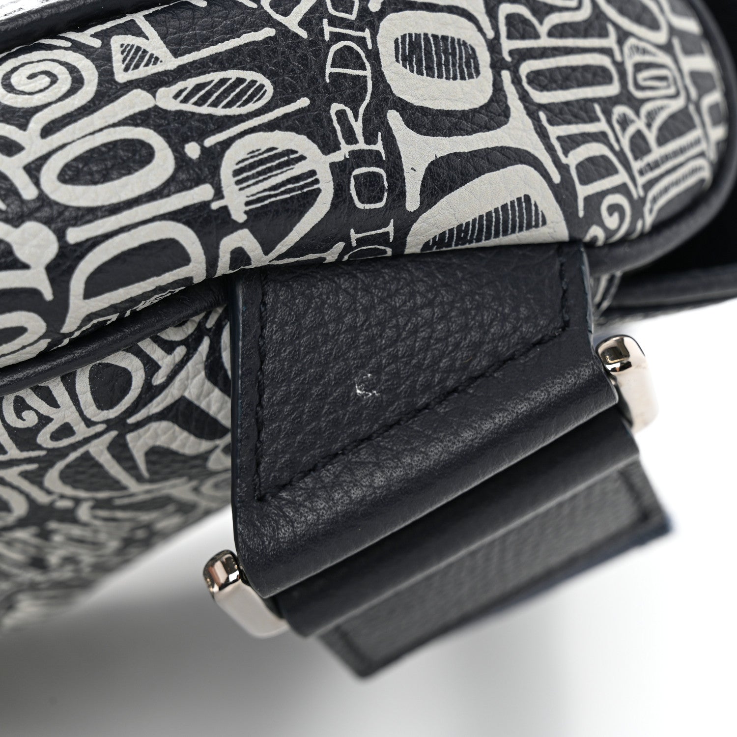 Christian Dior X SHAWN STUSSY Grained Calfskin Printed Mens Saddle Bag Navy Blue 13 of 18