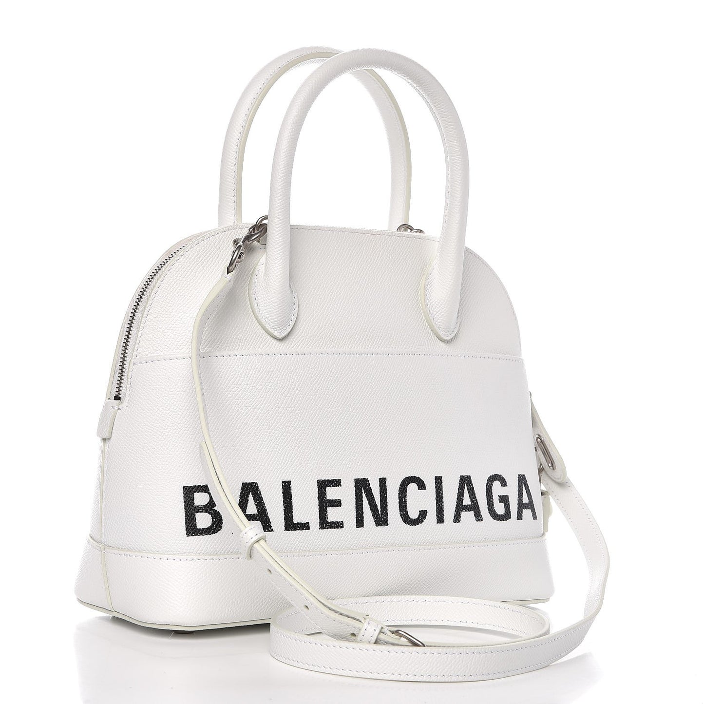 Signature Grained Calfskin Logo S Ville Top Handle Bag White