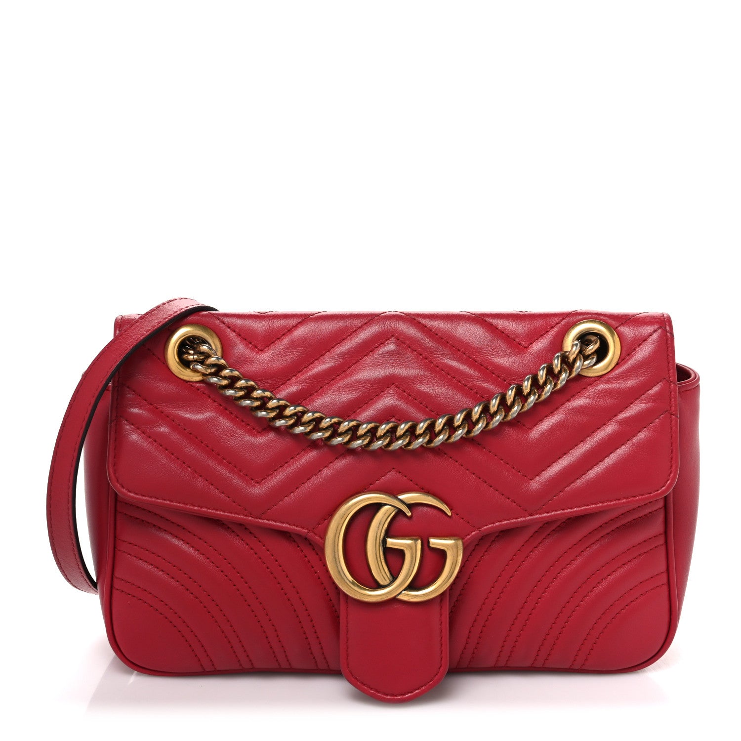 Gucci Calfskin Matelasse Small GG Marmont Shoulder Bag Hibiscus Red 1 of 11
