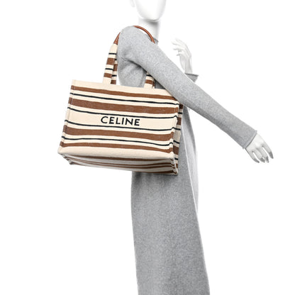 Celine Jacquard Striped Large Cabas Thais White Brown 2 of 11