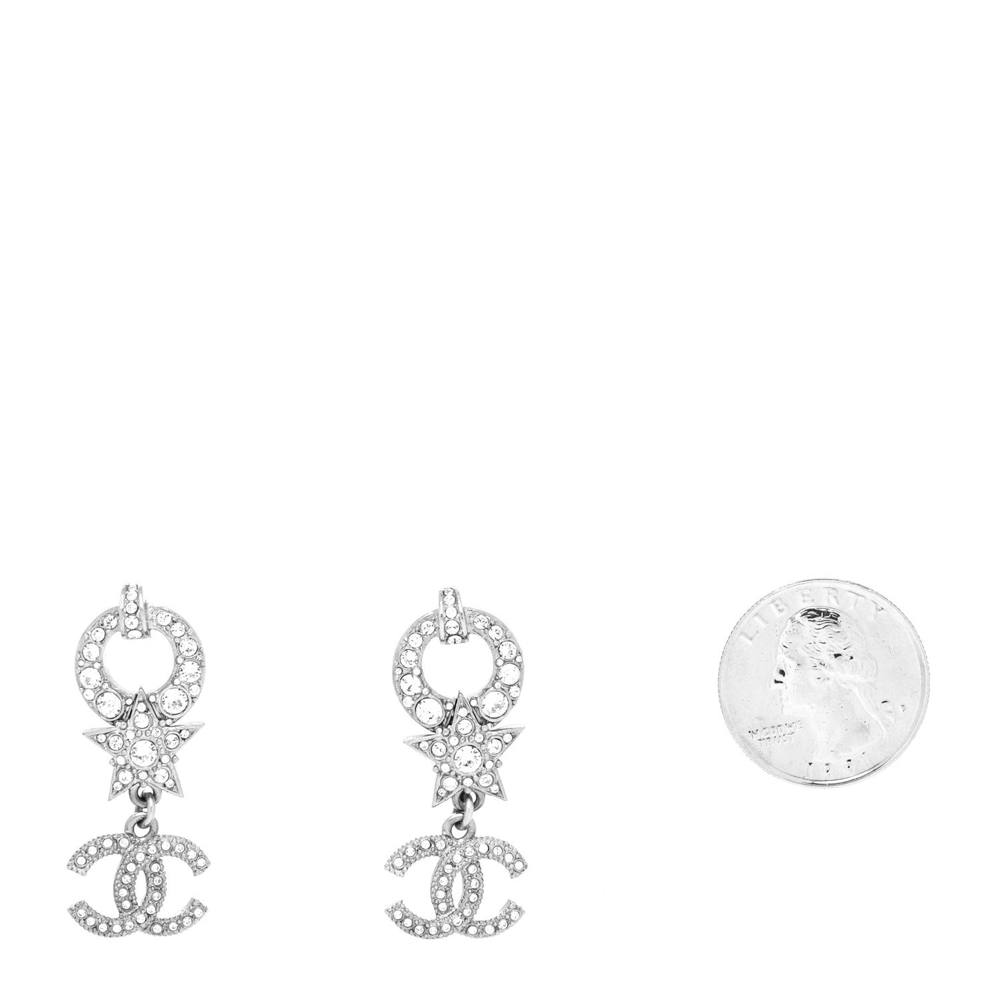 Strass Crystal CC Star Drop Earrings Silver