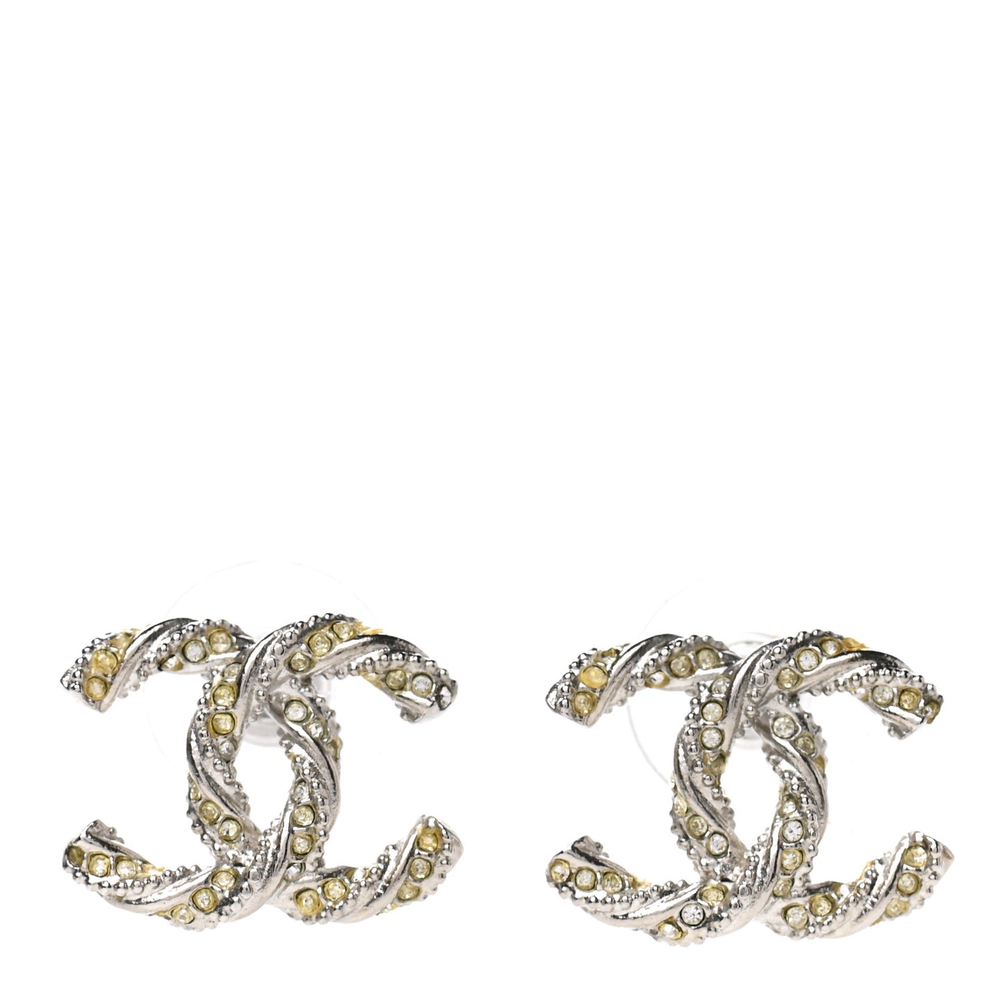 Crystal Twisted CC Earrings Silver