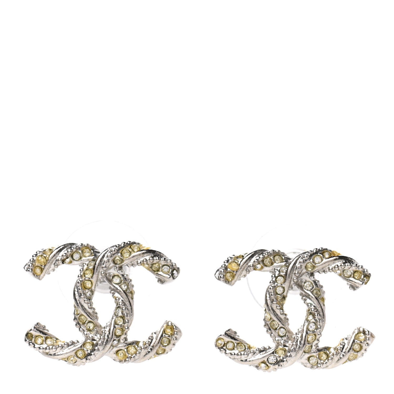Chanel Crystal Twisted CC Earrings Silver 1 of 5